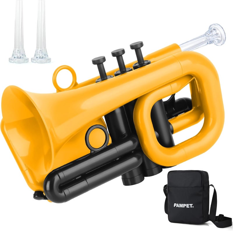 PAMPET DOLPHIN Pocket Trumpet Plastic Bb Trumpet Standard Trumpets for Student Beginner Bb Trumpets Instrument (Yellow) - Image 1
